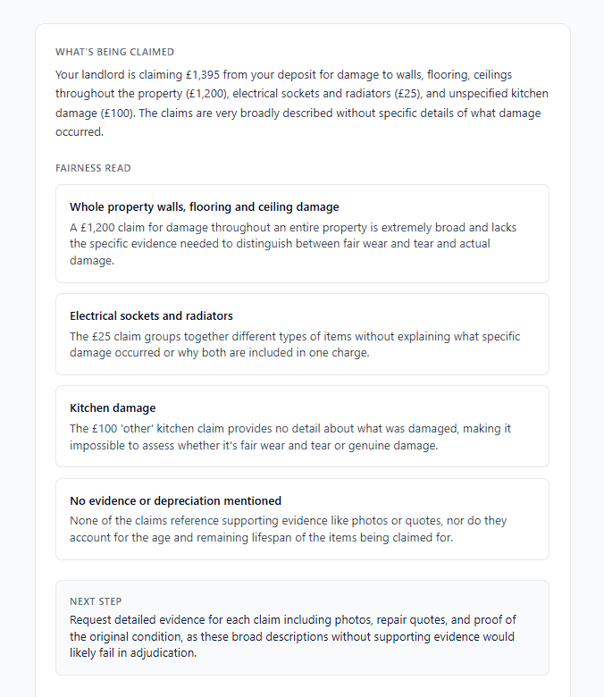 ChatGPT response to the Foxtons deduction letter