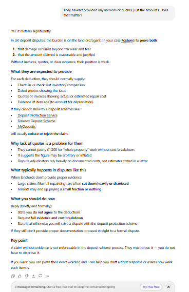 DepositAdvisor follow-up: no invoices provided