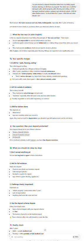 DepositAdvisor response to the Foxtons deduction letter